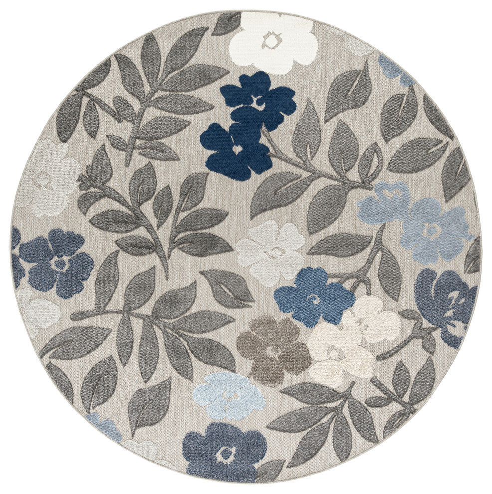 Ostro Modern Floral Area Rug, Blue & Gray, 7'11" Round