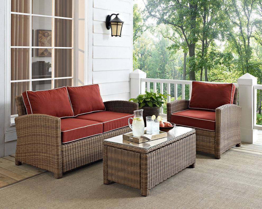 Bradenton 3-Piece Outdoor Wicker Seating Set With Cushions, Sangria