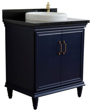31" Single Vanity, Blue Finish With Black Galaxy And Round Sink