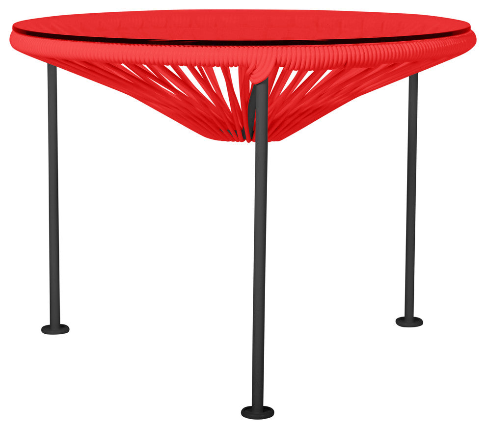 Zicatela Indoor/Outdoor Handmade Side Table, Red Weave, Black Frame