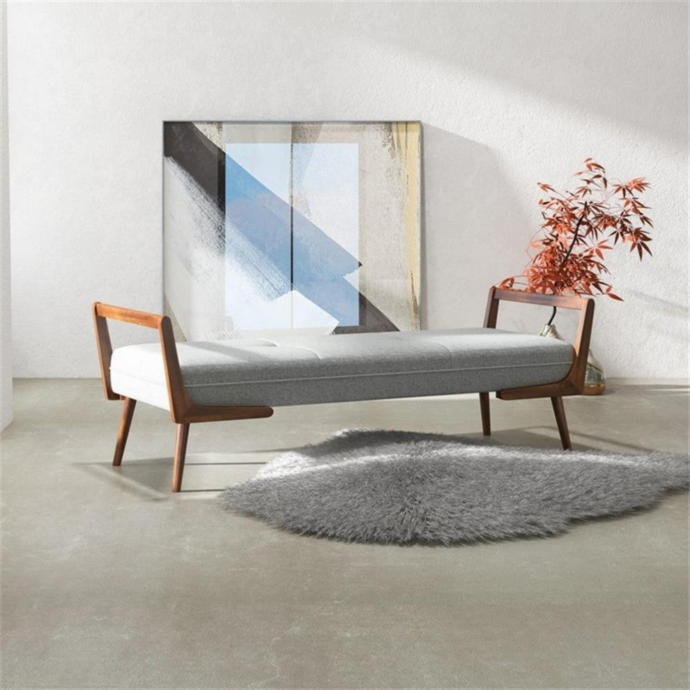 Poppy Mid-Century Modern Rectangular Fabric Upholstered Bench in Gray