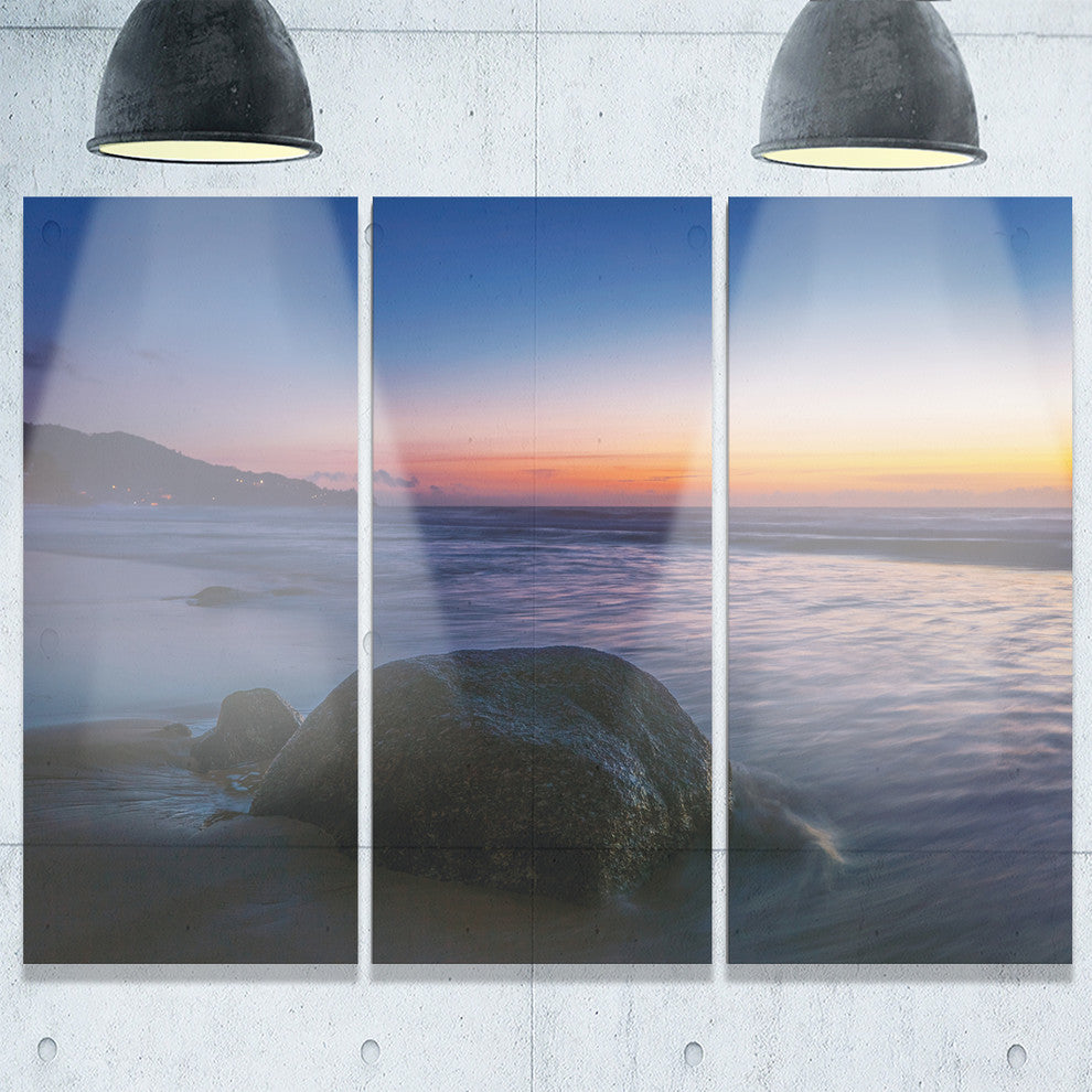 "Dark Tropical Seashore in Evening" Metal Wall Art, 3 Panels, 36"x28"