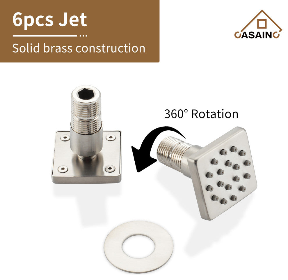 3 Functions 12 Inch Wall Mount Thermostatic Shower System, Brushed Nickel