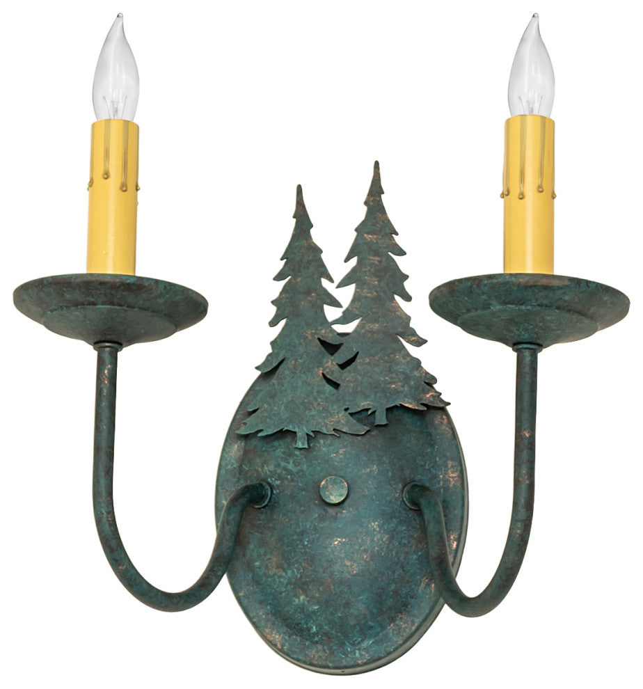 11 Wide Double Pine Tree 2 Light Wall Sconce