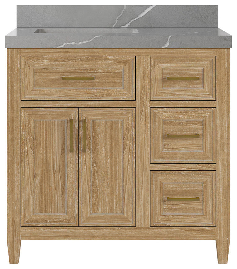 Santa Monica 36 Left Offset  Bath Vanity in Whitewashed Teak 2" Piatra Gray