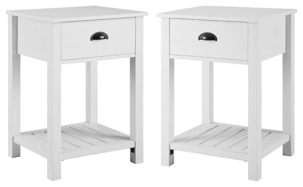 Country Farmhouse Single Drawer Side Table Set - Brushed White
