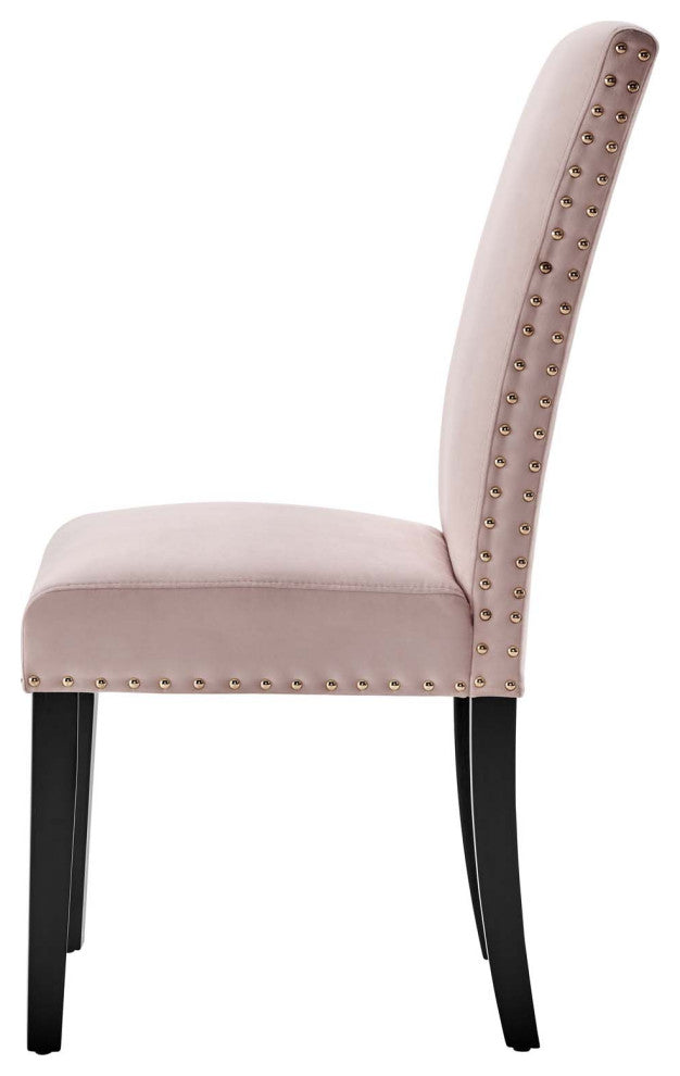Side Dining Chair, Set of 2, Velvet, Wood, Pink, Modern, Cafe Bistro Restaurant