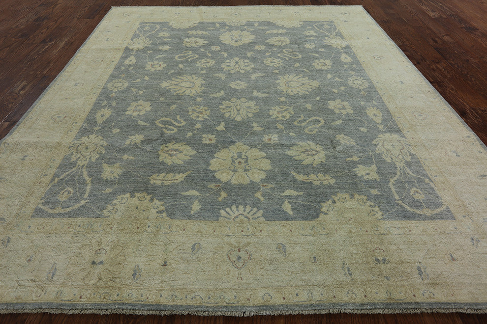 New Pakistani Chobi Floral Blue Veg Dyed Hand Knotted Wool Rug H5953