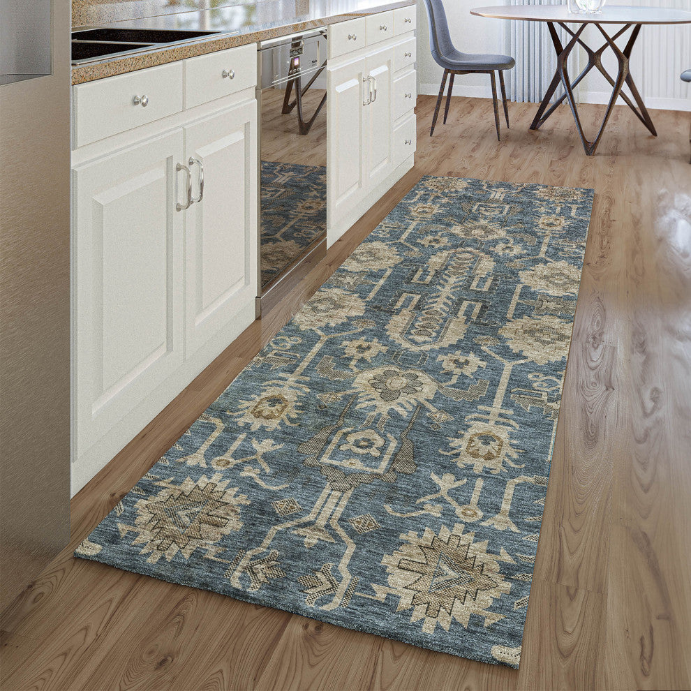 Premium Machine Washable Mayfield AMF697 Navy 2'3" x 7'6" Runner Rug