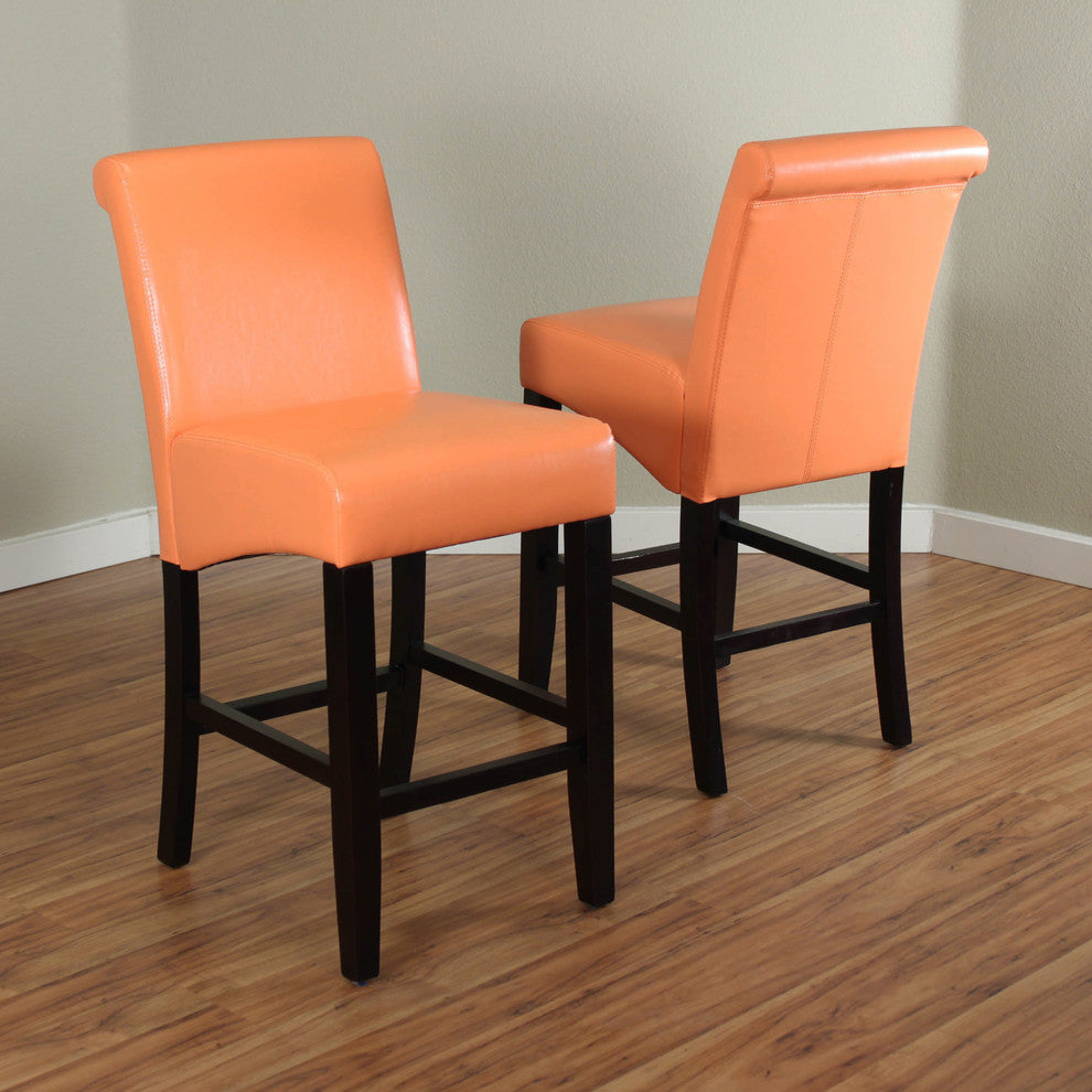 Milan Faux Leather Counter Stools, Set of 2, Sunrise Orange
