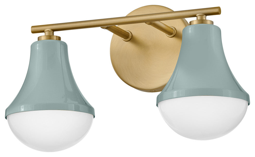 Lark Haddie 14.5" Modern Two-Light Bath Vanity, Seafoam + Lacquered Brass