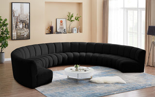 Infinity Black Boucle Fabric Upholstered Arc Shaped Modular Sectional, Black, 8-Piece, Arc-Shaped