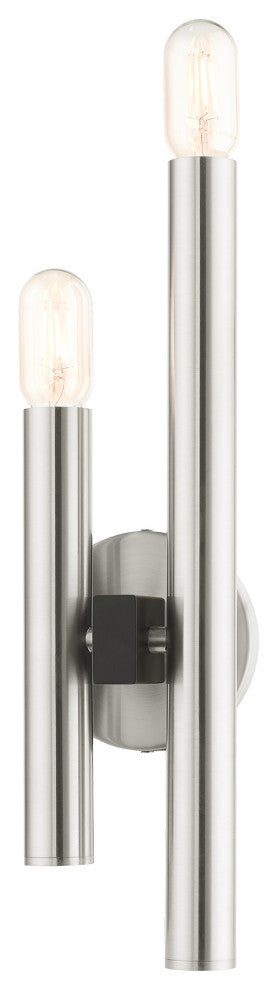 Brushed Nickel Mid Century Modern, Urban, Scandinavian, Double Sconce