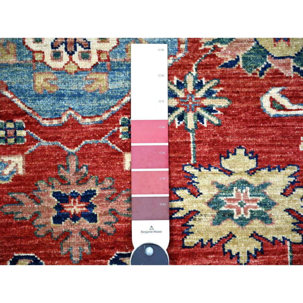 Sanguine Red Afghan Super Kazak Gul Motifs Soft Wool Hand Knotted Rug 6'8"x9'10"