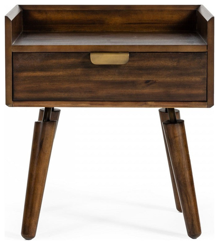 Classic Dark Walnut Acacia Wood Nightstand With Single Drawer