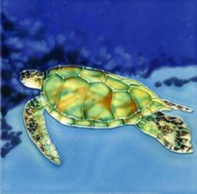 Sea Turtle Swimming in Clear Blue Water Ceramic Tile Art  6X6 Inches