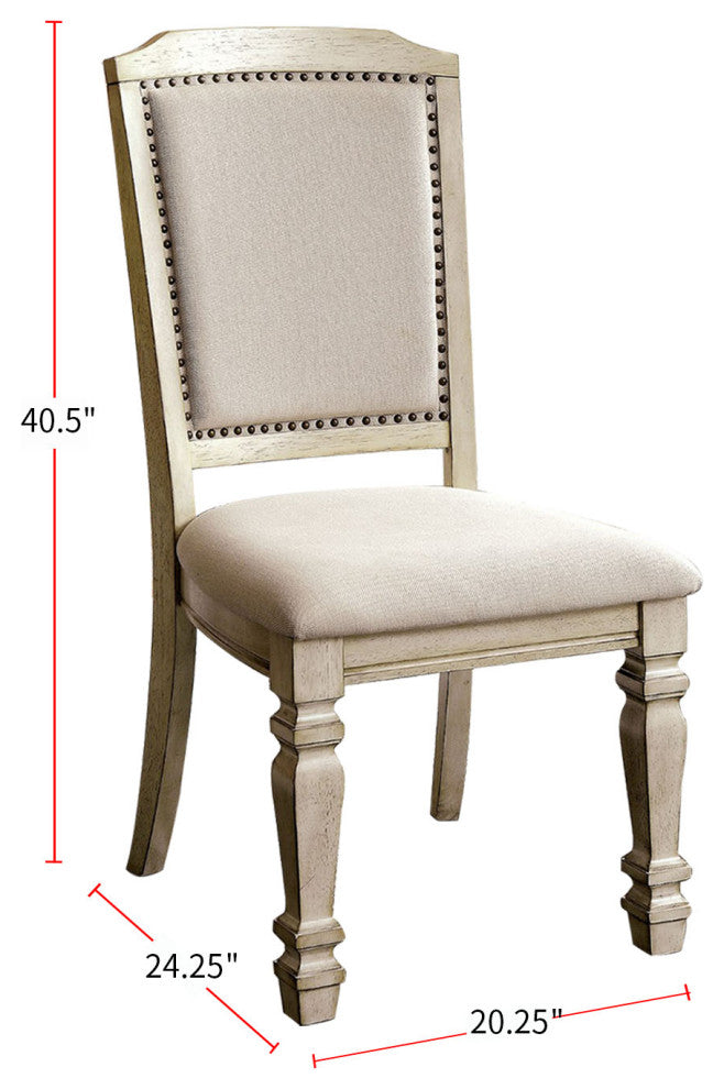 Set of 2 Dining Side Chair, Antique White and Ivory Finish