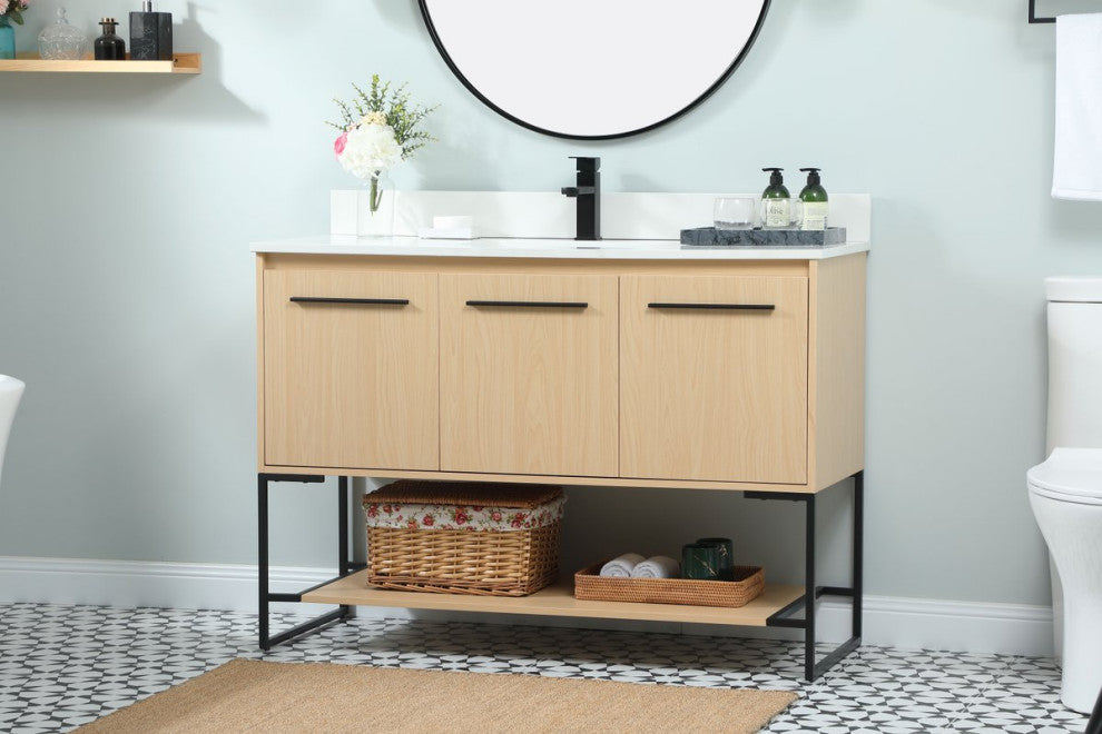Sue 48" Single Bathroom Vanity, Maple, With Backsplash