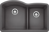 Blanco Diamond 32" X 20.9" Double Bowl Undermount 2-Hole Kitchen Sink, Cinder