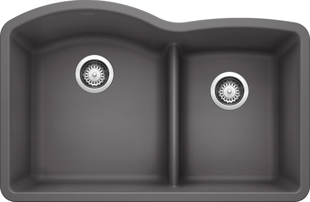 Blanco Diamond 32" X 20.9" Double Bowl Undermount 2-Hole Kitchen Sink, Cinder