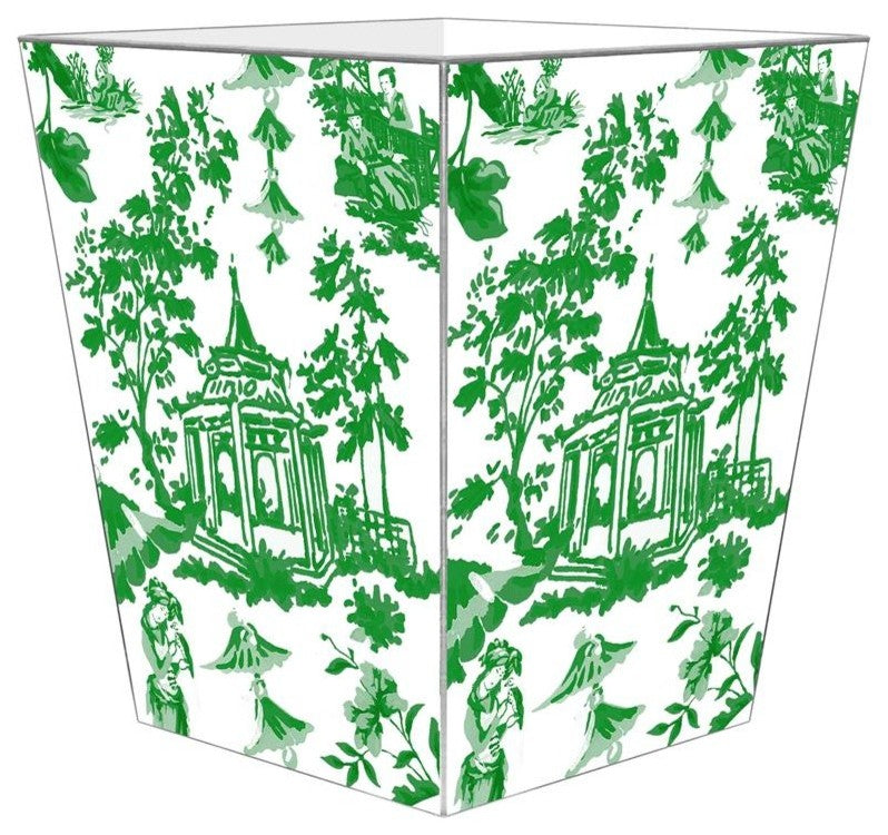 Chinoiserie Pagoda Wastepaper Basket, Green