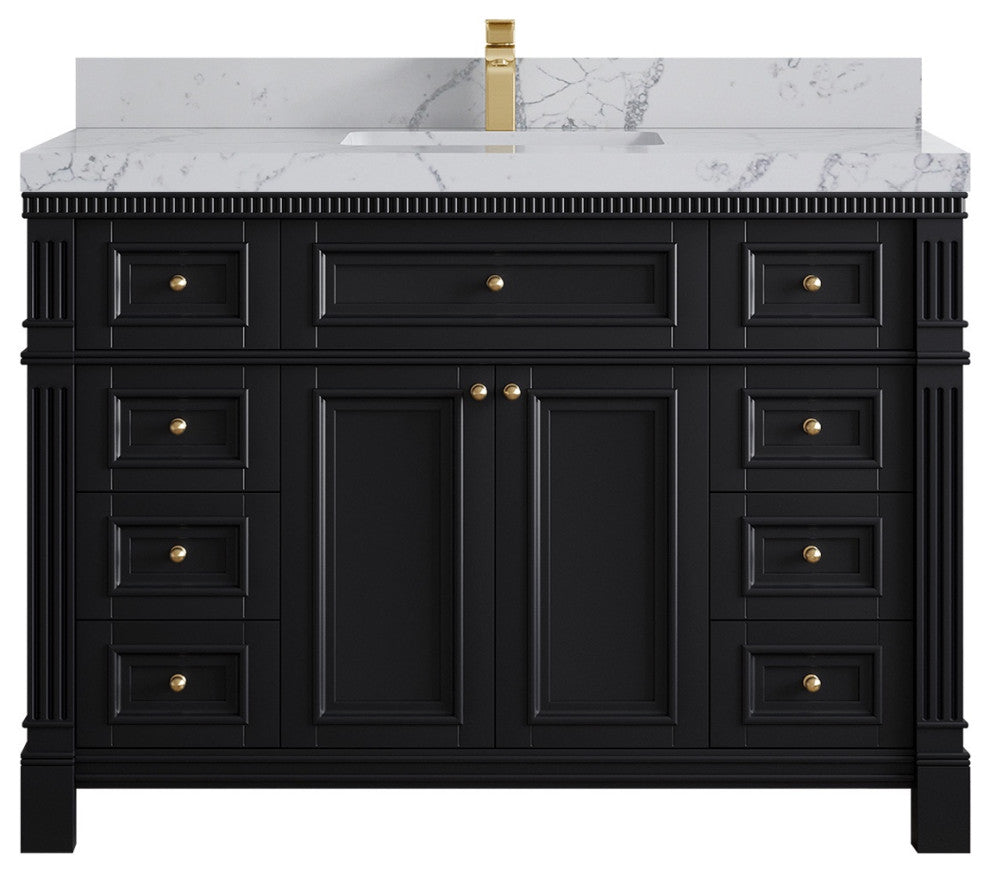 Paris 48" Single Sink Bathroom Vanity, Black 2" Venatino Quartz