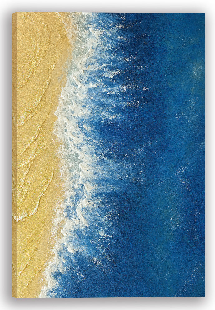 Original Art "Golden Shoreline and Blue Ocean" Abstract hand-painted Painting