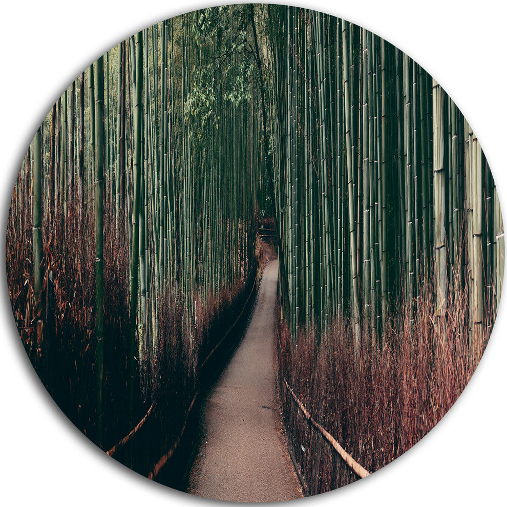 Bamboo Grove In Arashiyama Panorama, Forest Round Metal Wall Art, 36"