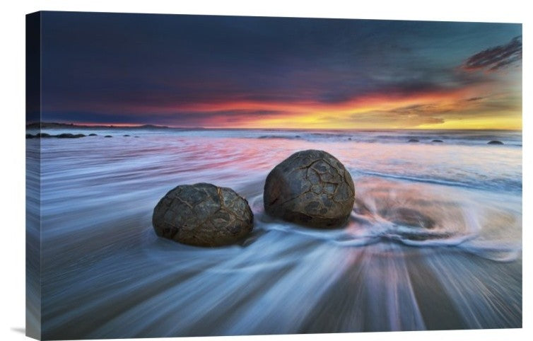 "Moeraki Boulders" Stretched Canvas Giclee by Yan Zhang, 18x12"