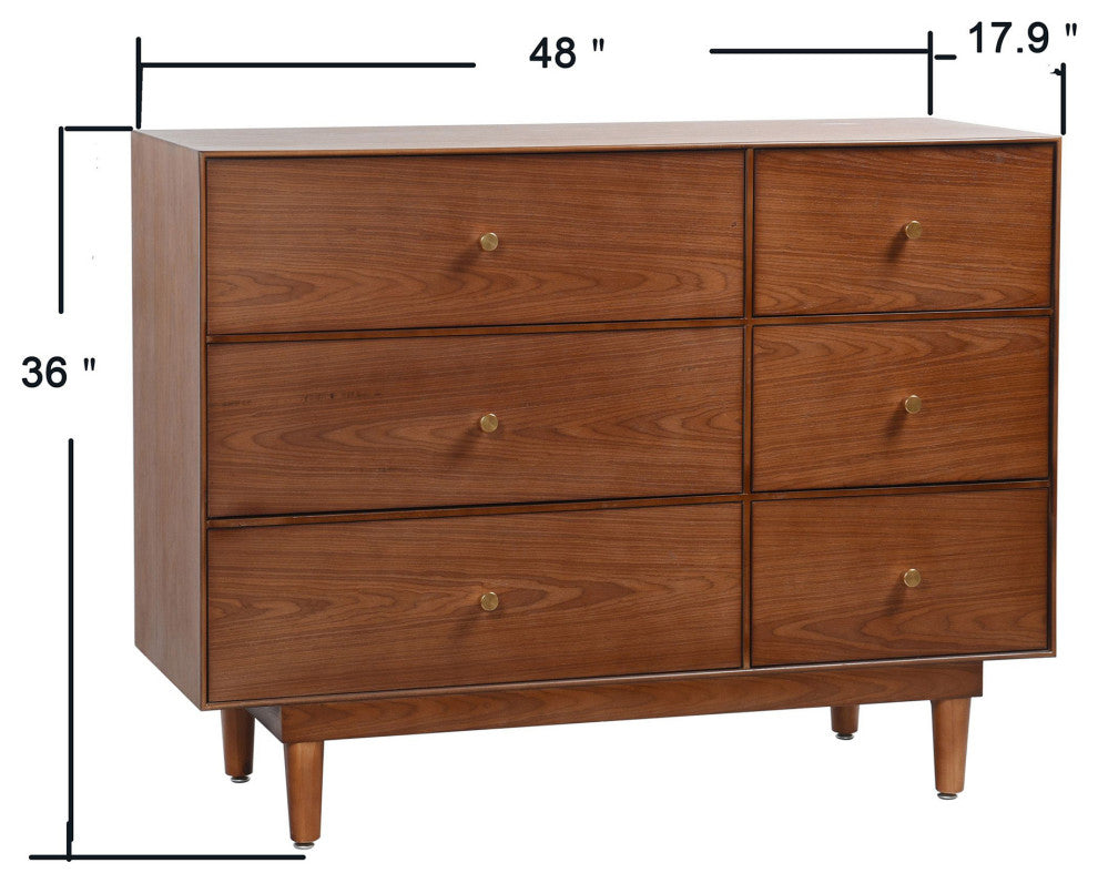 Dann Foley Six Drawer Dresser Walnut Wood Veneer