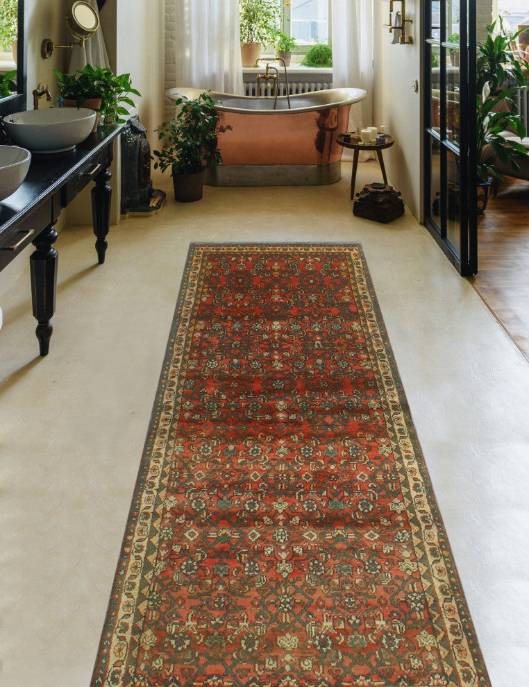 Fine Vintage Distressed Micheal Rust/Ivory Runner, 3'0x9'5