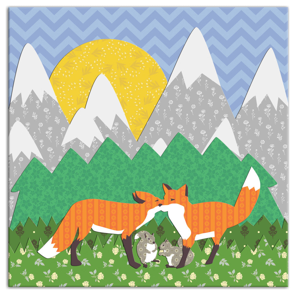 Kissing Foxes 16x16 Canvas Wall Art