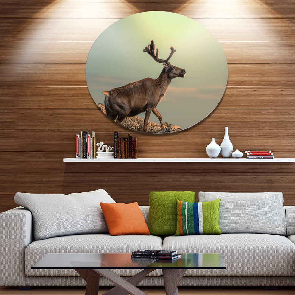Reindeer On Top Of The Mountain, Animal Round Wall Art, 23"