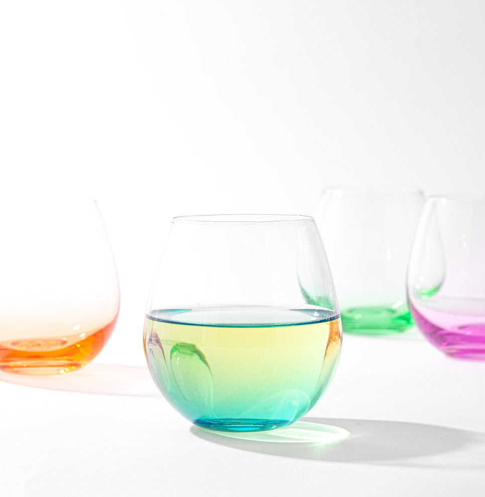 Hue Colored Stemless Wine Glasses 15 oz, Set of 6