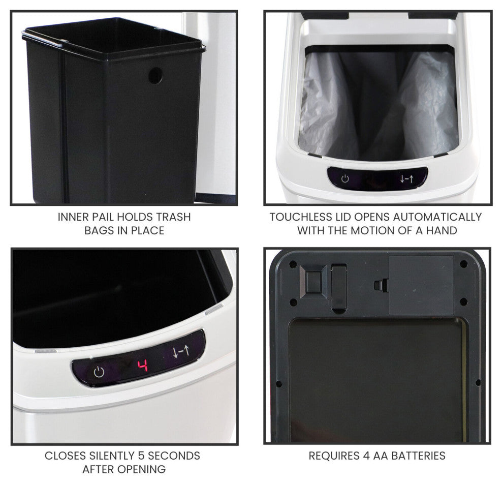 12-Liter / 3.2-Gallon Trash Can With Sensor Lid, White
