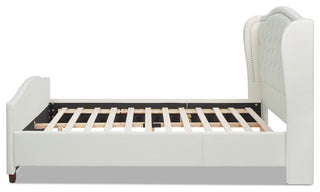 Fontana Wingback Upholstered Platform Bed Frame, Antique White Polyester, Queen