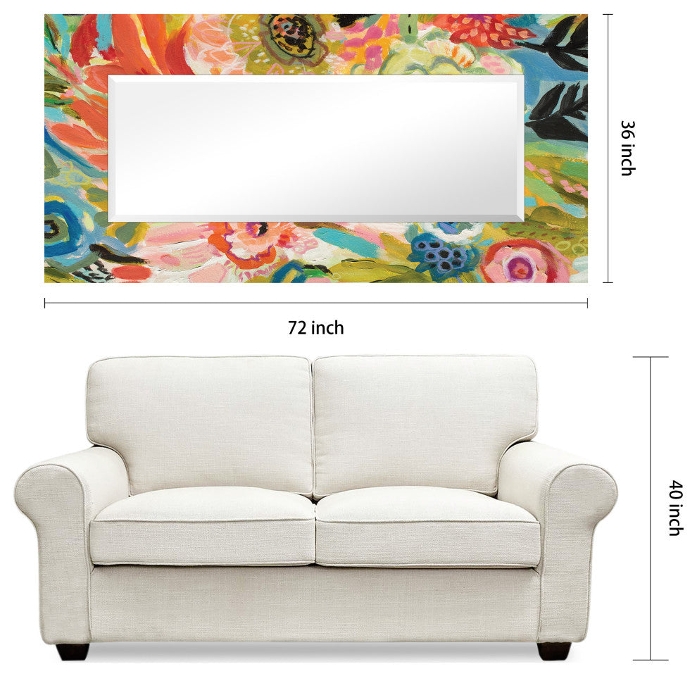 "Secret Garden Floral III" Frameless Reverse Printed Art Glass Mirror, 72" X 36"