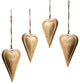 Antiqued Brass Hanging Hearts Pressed Metal Romantic Love, 4-Piece Set