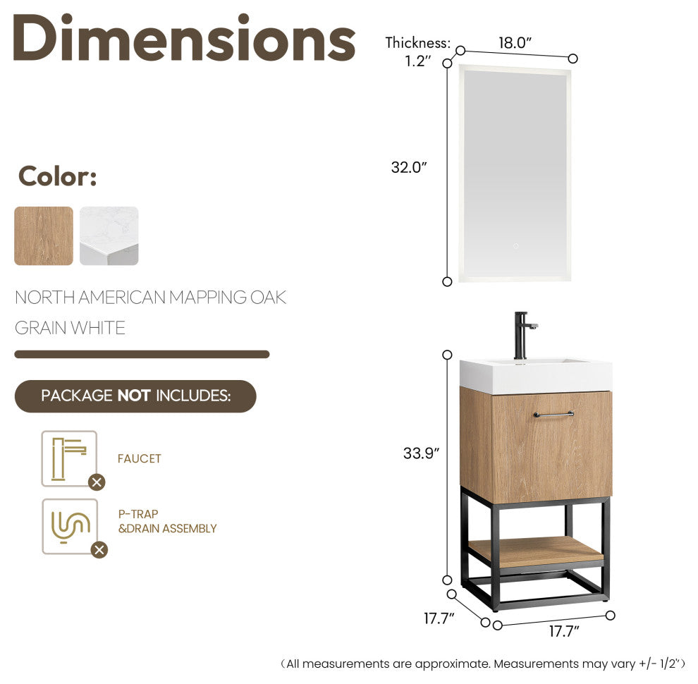 Alistair Vanity, North American Oak, Matte Black Hardware, 18", With Mirror