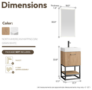 Alistair Vanity, North American Oak, Matte Black Hardware, 18", With Mirror