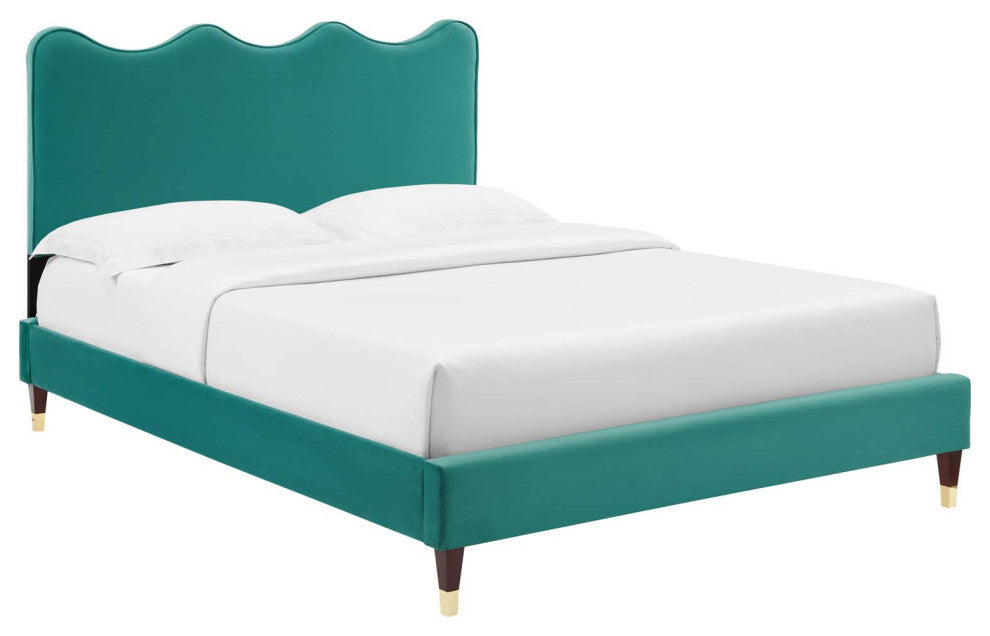 Current Performance Velvet King Platform Bed, Teal