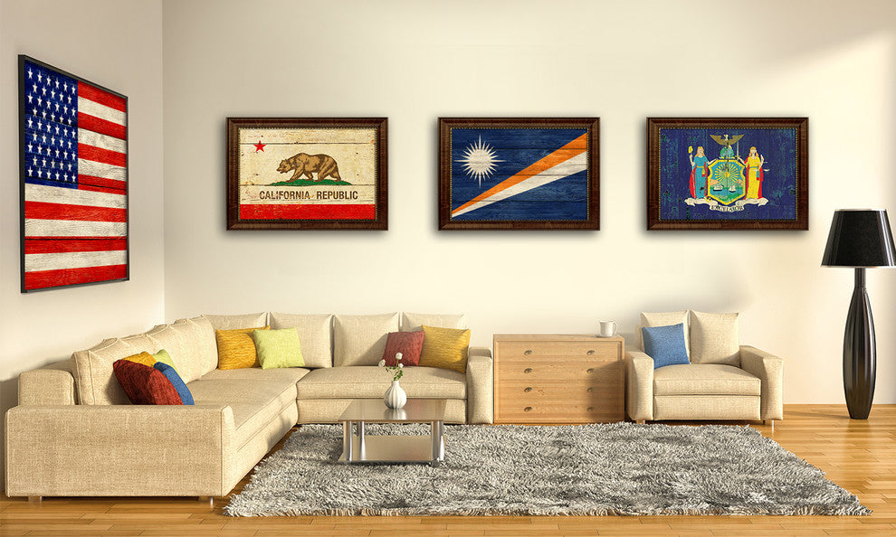Mauritania Country Textured Flag Print With Brown Gold Frame, 19"X27"