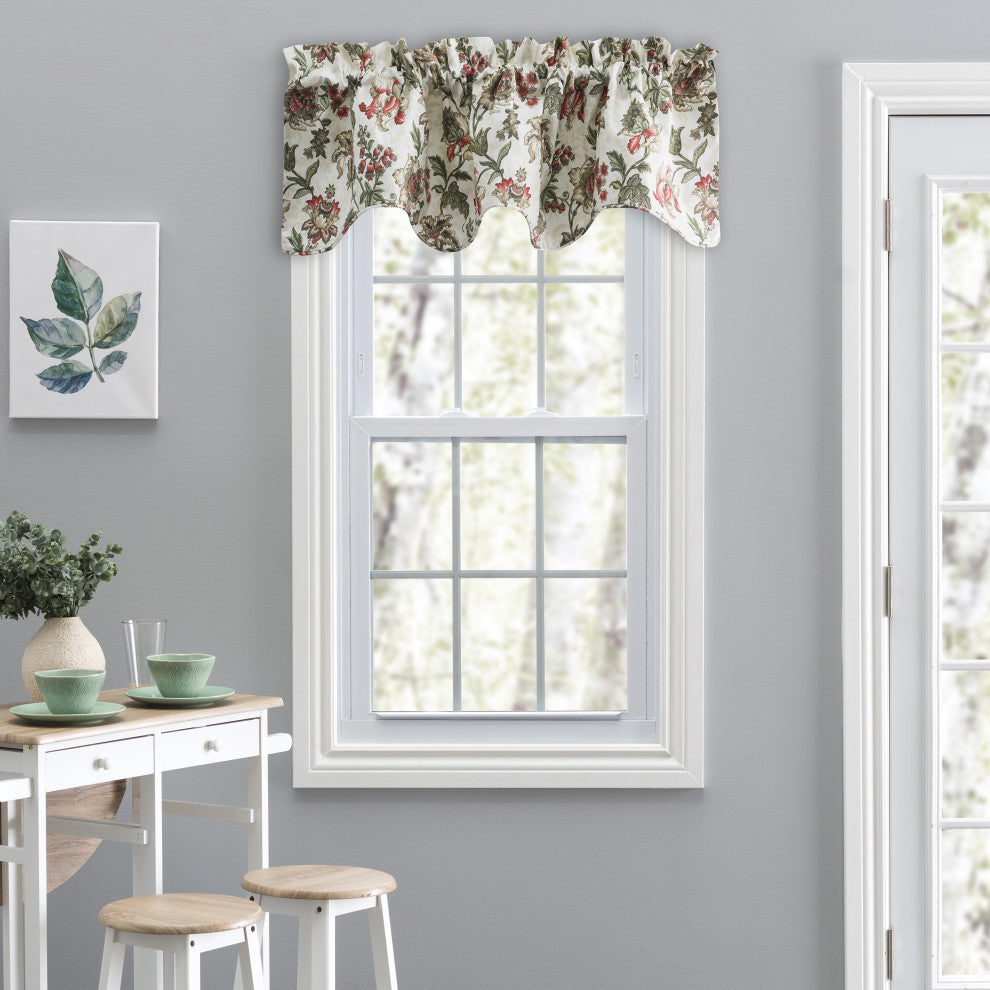 Madison Floral 58"x15" Lined Scallop Valance, Brick