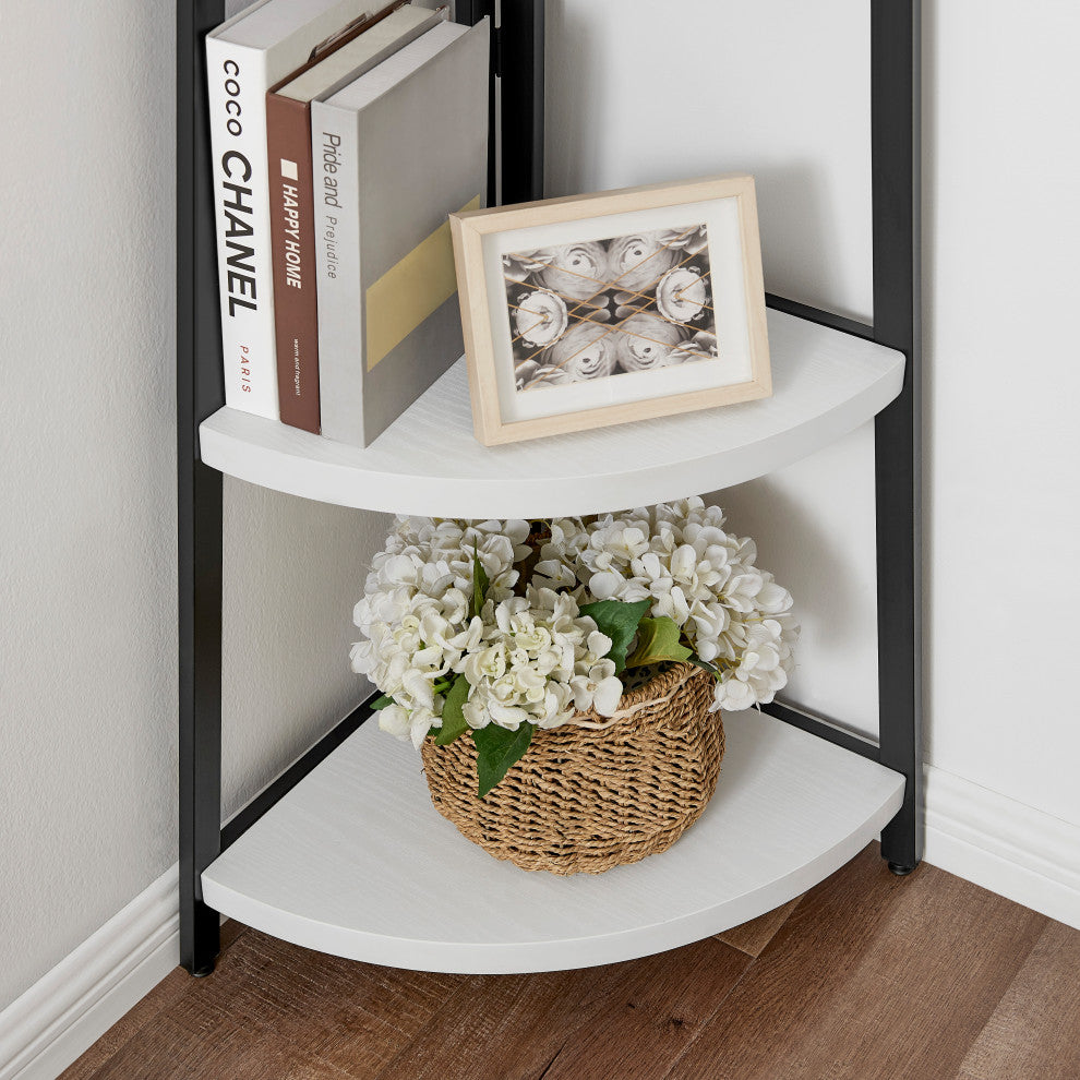 Danya B. Free-Standing 5-Tier Pyramid Corner Shelf, Black/White