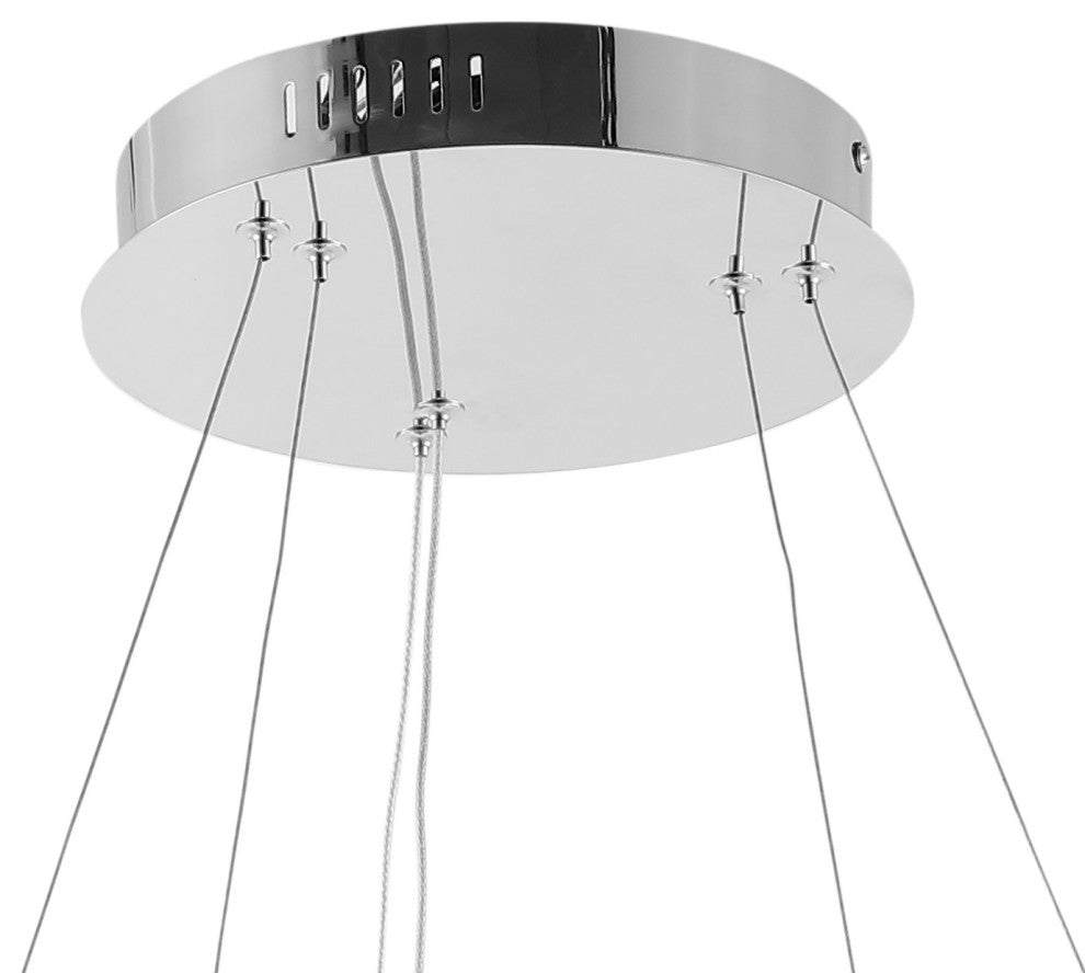 Circulo Metal Round Modern LED Pendant, Chrome, Width: 24"
