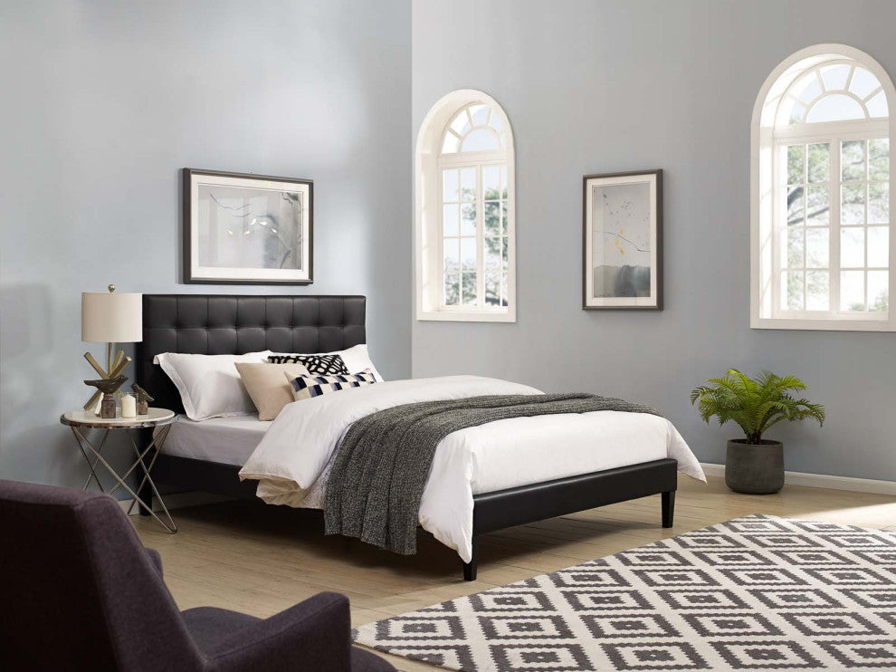 Black Paisley Tufted King and California King Upholstered Faux Leather Headboard