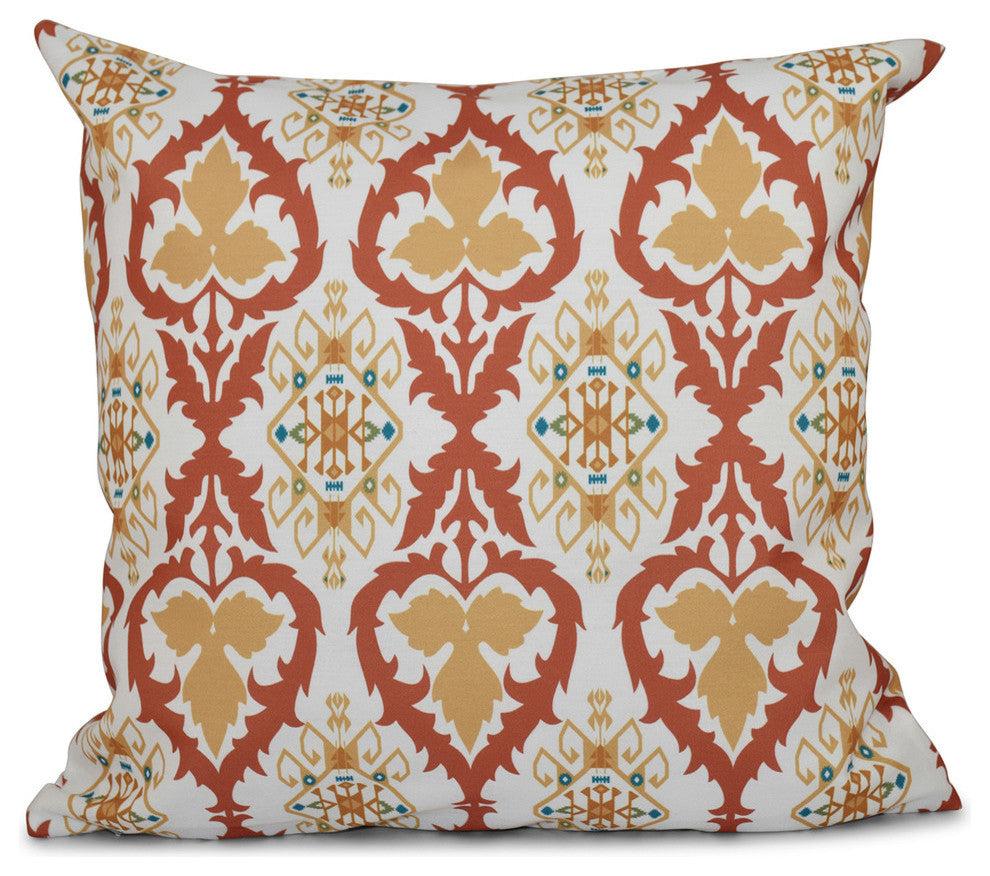 Bombay, Geometric Print Pillow, Coral, 26"x26"