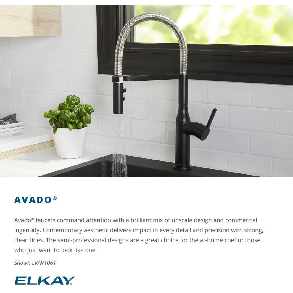 LKAV1061MBCR Elkay Avado Single Hole Kitchen Faucet, Matte Black and Chrome