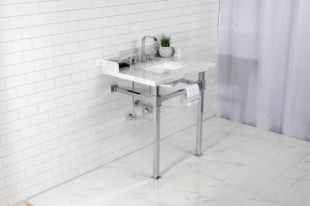 Kingston Brass LMS30MSQ1 30" Carrara Marble Console Sink, Legs