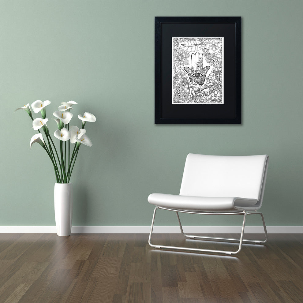 KCDoodleArt 'Hamsa Hand' Art, Black Frame, Black Matte, 16"x20"